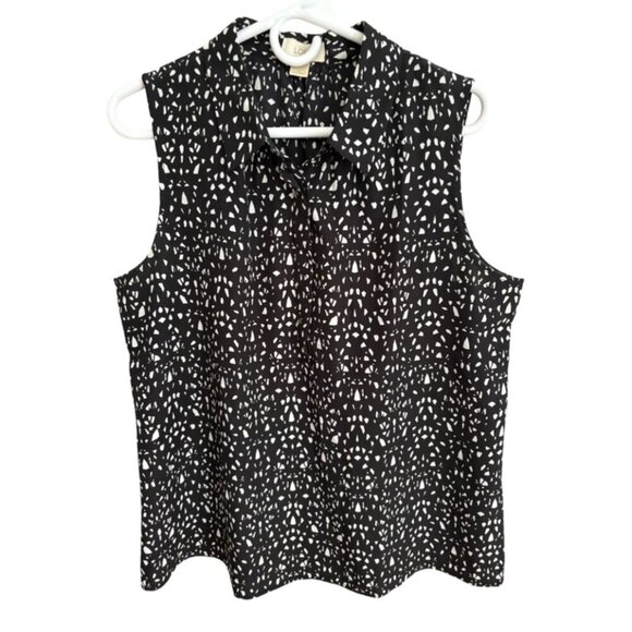 Ann Taylor LOFT Black & White Sleeveless Geometric Print Career Top Size Large - Picture 2 of 12